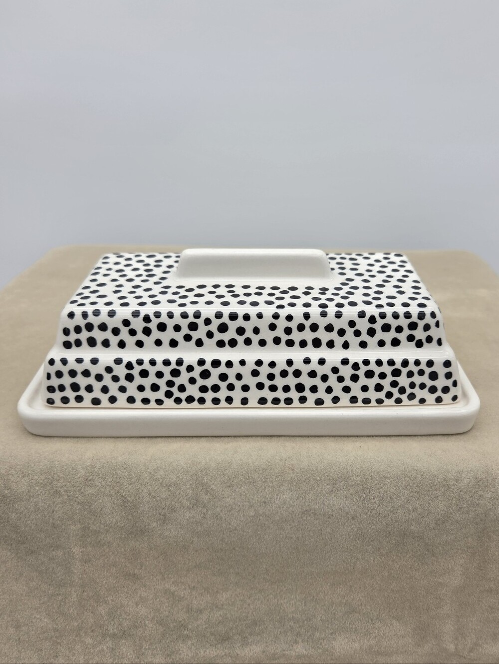 Thyme & Table Ceramic Butter Dish Black Dot Contemporary Stoneware Covered Lid